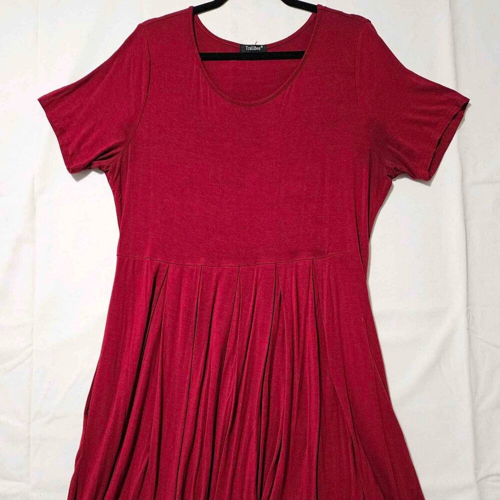 Tralilbee- Red Short Sleeve Swing Dress